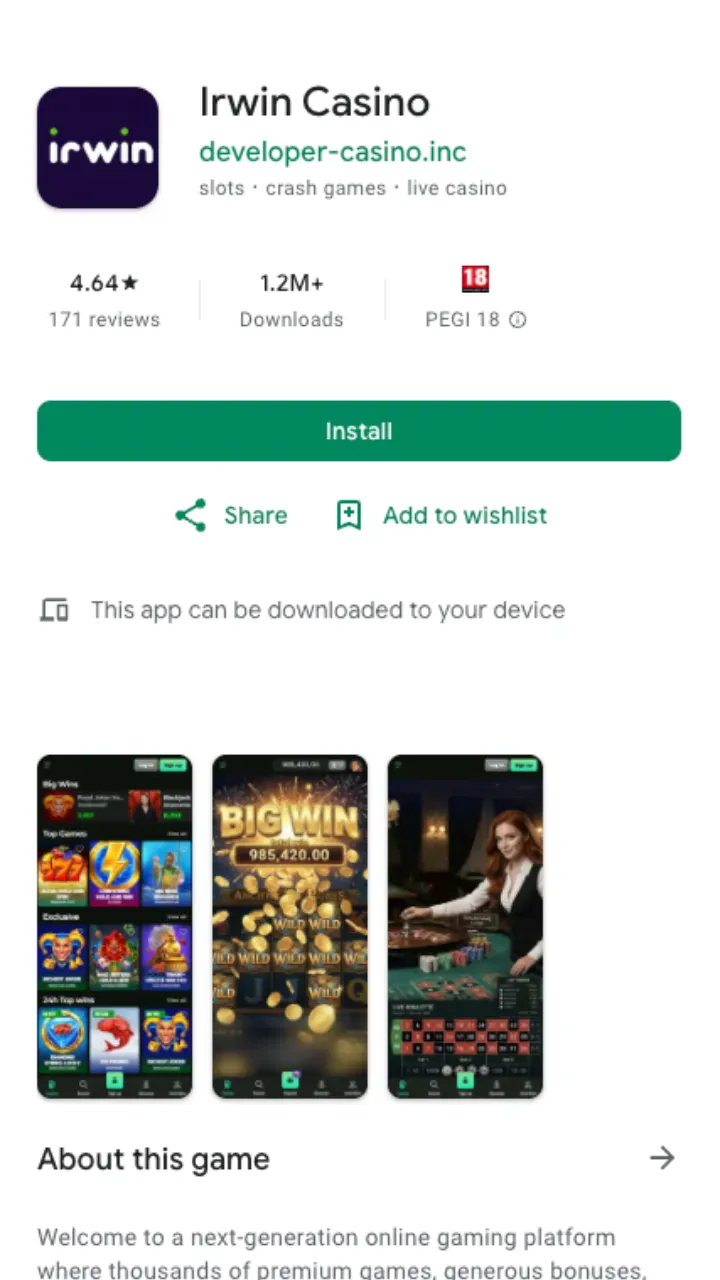 Irwin Casino app